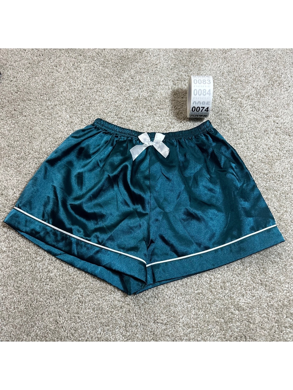 Teal satin pajama shorts